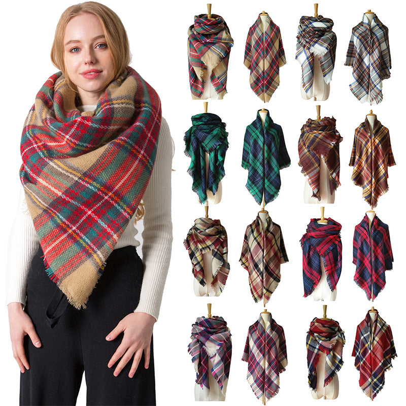 Imitation Cashmere Double-sided Square Scarf With Multicolored Check