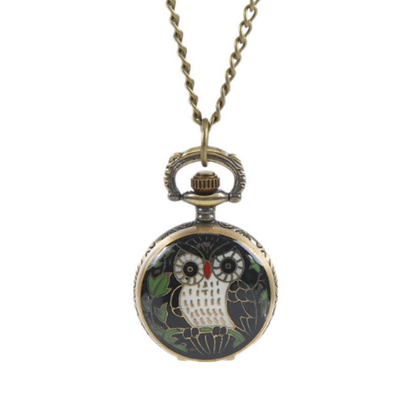 Colorful drip owl vintage pocket watch