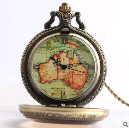 New large brown color face Australia map quartz pocket watch retro pocket watch fashion fashion watch