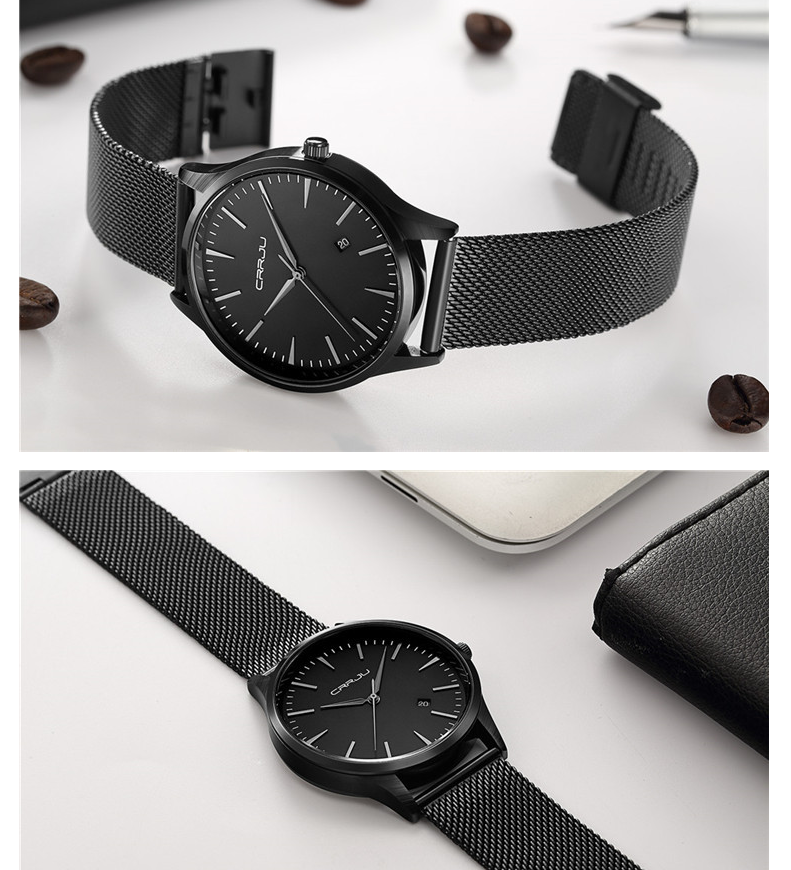 New men's steel mesh belt watch men's watch calendar casual business watch men