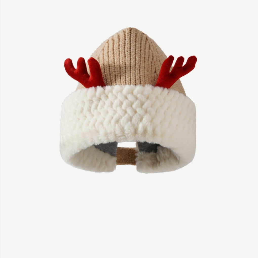 Atmosphere Red Christmas Cute Deer Horn Plush Knitted Hat Women