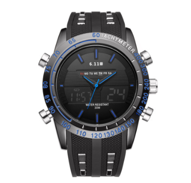 Men's silicone watch LED double display quartz 30 meters waterproof business casual sports watch