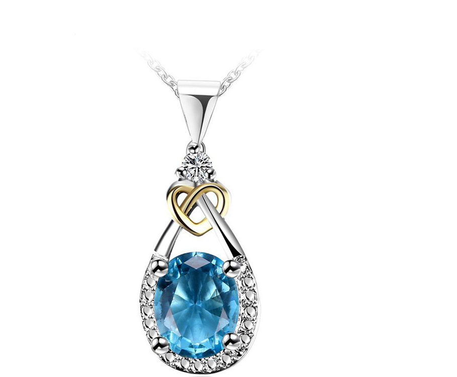 I & zuan Hangers Vrouwen Voor Bruiloft 925 Sterling-zilver-Blue Oval Stone Party Kettingen Fijne sieraden N101