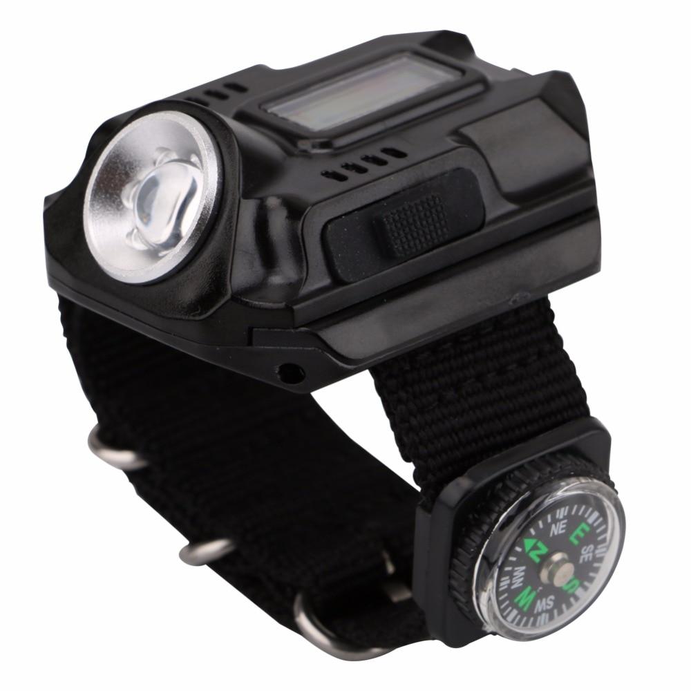 LED watch flashlight flashlight portable light USB charging 4 mode light tactical flashlight time display with compass