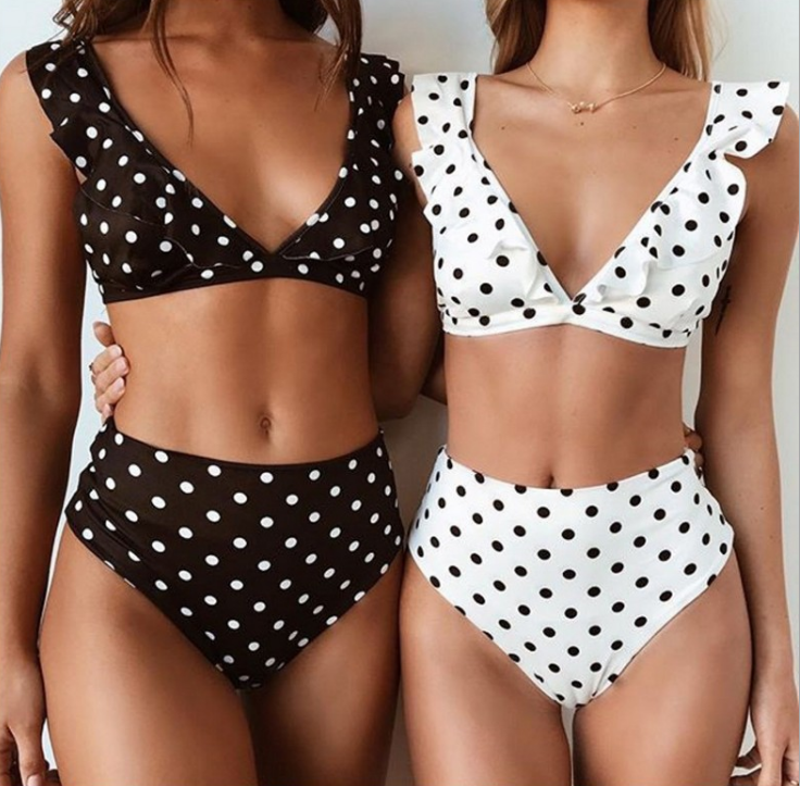 2021 new hot Dot Floral border high waist swimsuit Beachwear swimsuit for women