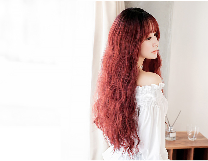 Wig female long curly hair big wave Korean hair fashion jiafa corn hot chemical fiber wig headgear