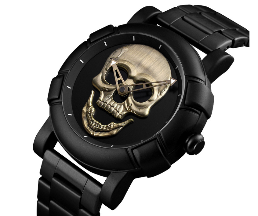 Fashion men's large dial personality three-dimensional creative skull quartz watch waterproof trend dark messenger student table