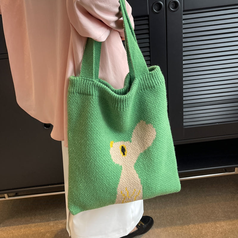 New Wool Bag Women's Large Capacity Knitted Handbag Cute Rabbit Commuter Shoulder Bag