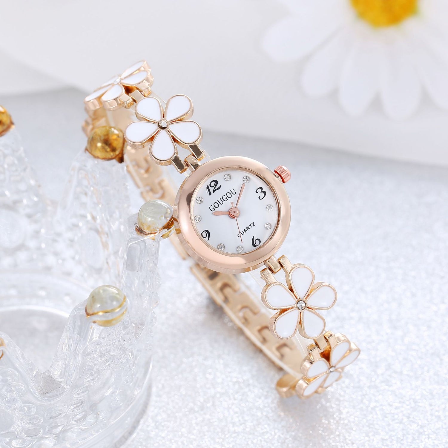 Women's Bracelet Watch Flower Disk Two-piece Bracelet Set