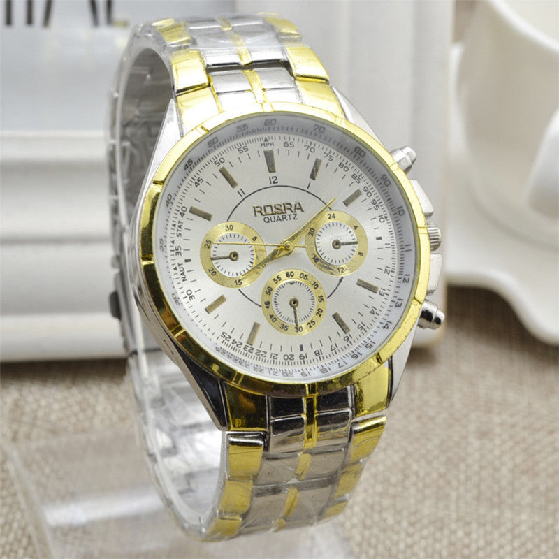 Fashion men's steel belt large dial quartz watch three-eye six-pin gift watch