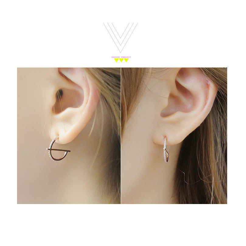 Han Jinying Korean version S925 sterling silver studs fashion personality CHIC wind simple micro zircon geometric Earrings