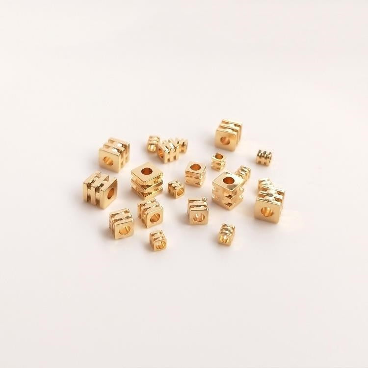 Gold-plated Color Retention Square Beads Three-line Square Scattered Beads