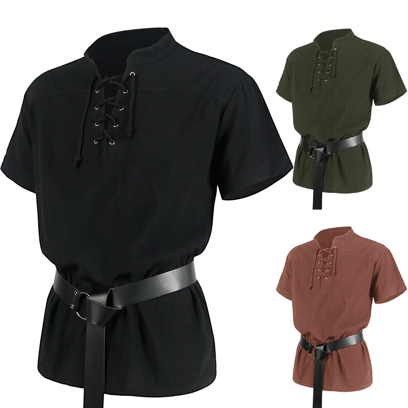 Men's Bandage Short Sleeve Medieval Shirt