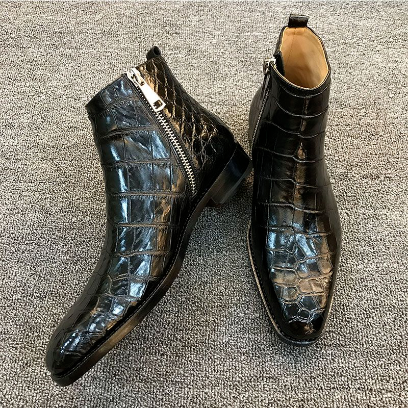 Men PU Leather High Boots, Side Zipper,  Pattern, Business Casual Style, Classic, Fashion, HL109