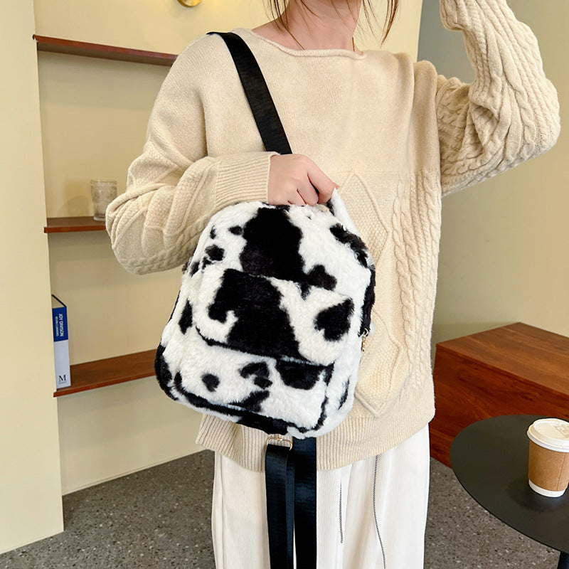 Cute Cows Pattern Furry Backpack