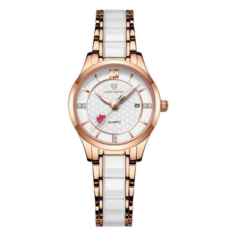 Single Calendar Diamond Ceramic Watch Quartz