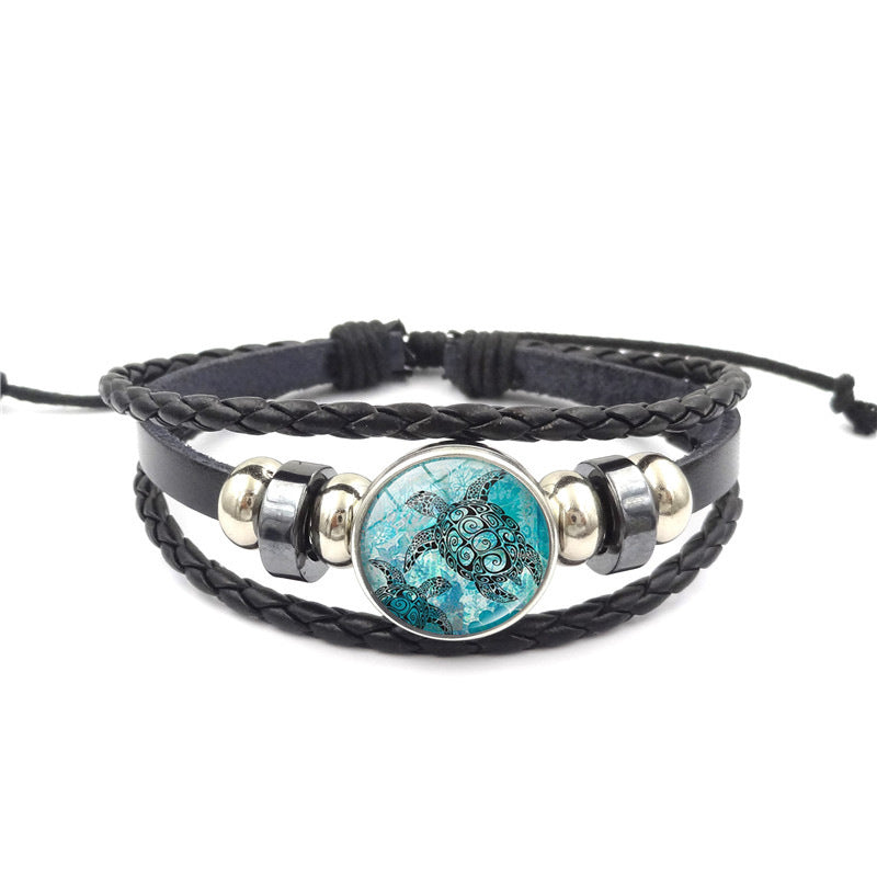 Marine Life Time Stone Bracelet Handmade Multi-layer Woven Leather Ornament