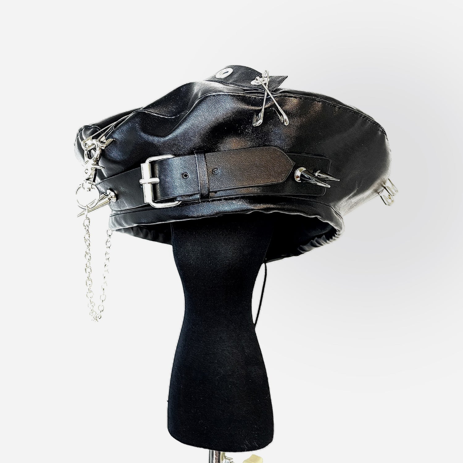 Pu Leather Punk Chain Studded Beret