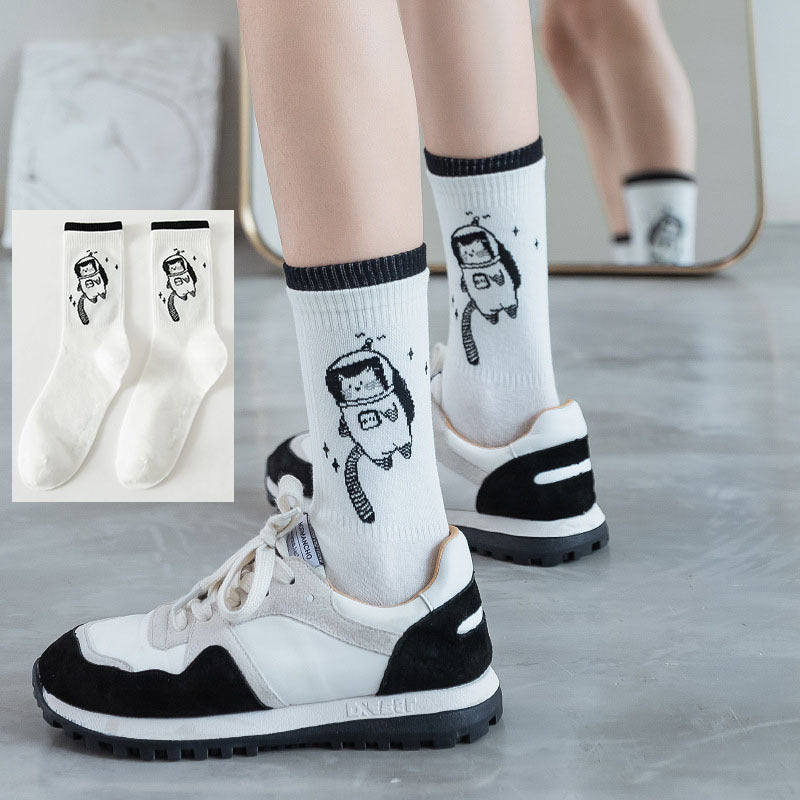 Women's Cartoon Printed Mid Tube Cotton Socks