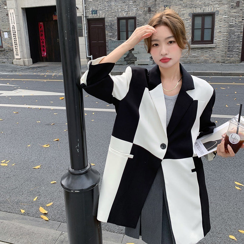 Color Matching Suit Jacket Female Loose Design Niche Small-sized