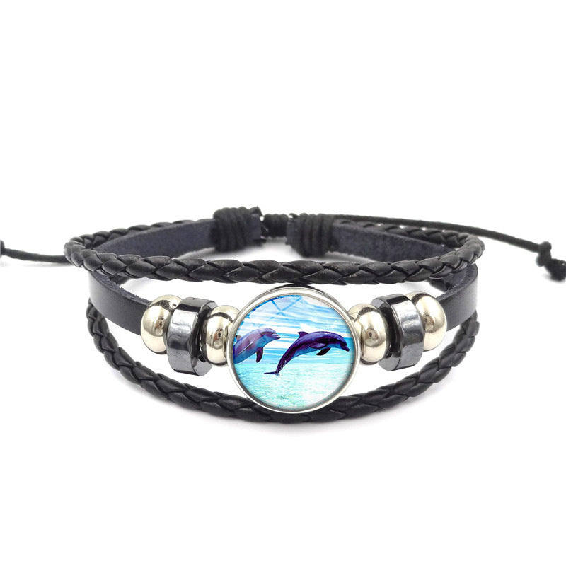 Marine Life Time Stone Bracelet Handmade Multi-layer Woven Leather Ornament