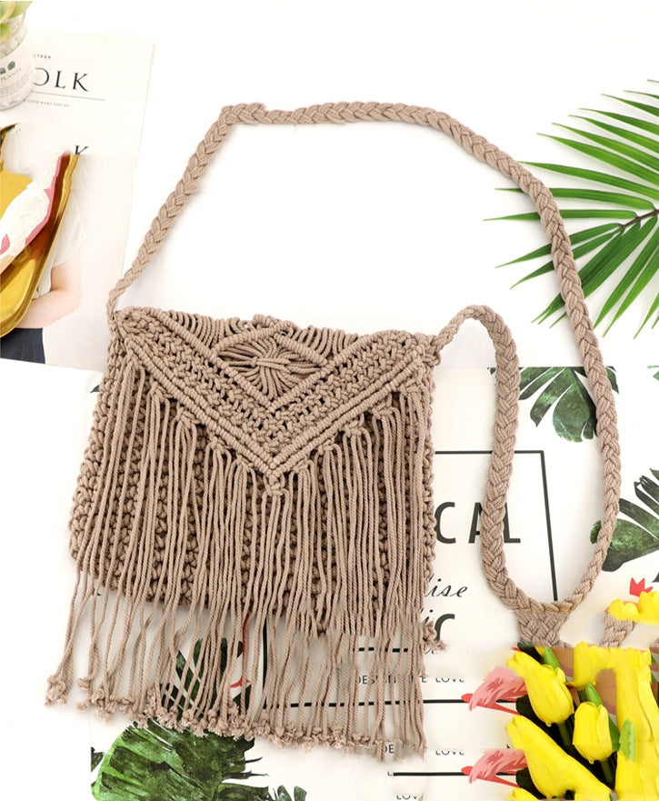 Hand-tied Cotton Tassel Flip Straw One Shoulder Crossbody Woven Bag