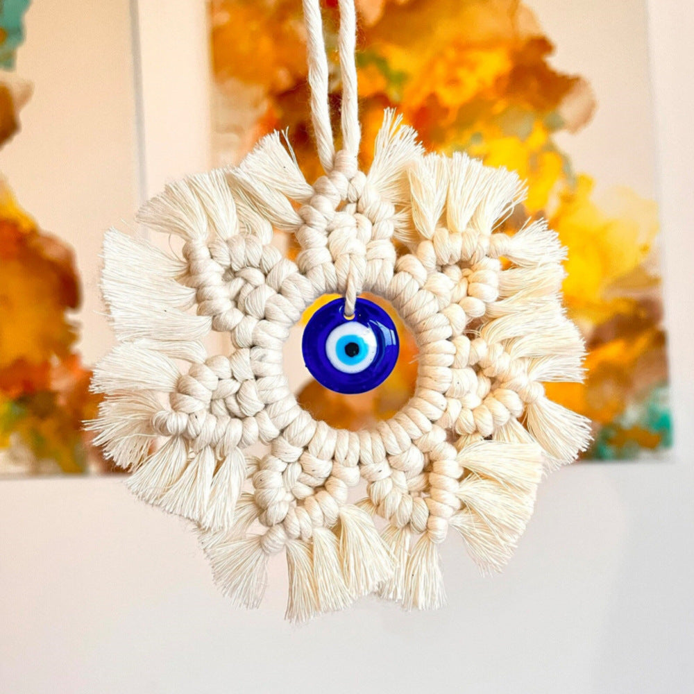 Bohemian Style Hand-woven Pendant Colorful Cotton Thread Blue Wall Eye Charm