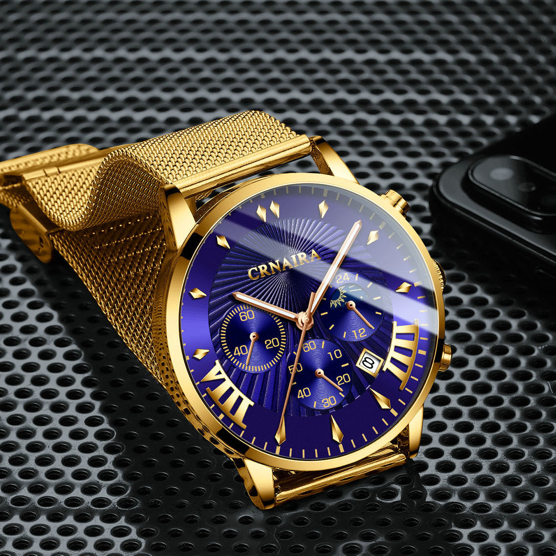 Men's Fashion Imitation Three-eye Waterproof Quartz Watch