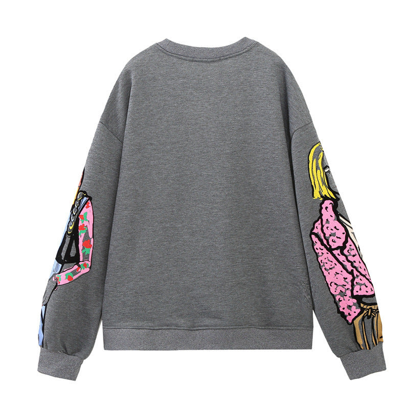 All-matching Pullover Lazy Style Top Girls' Printed Sweater