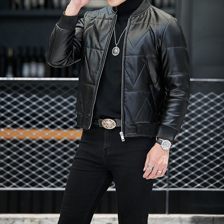 Black Men's Short Leather Jacket Coat Spring Youth