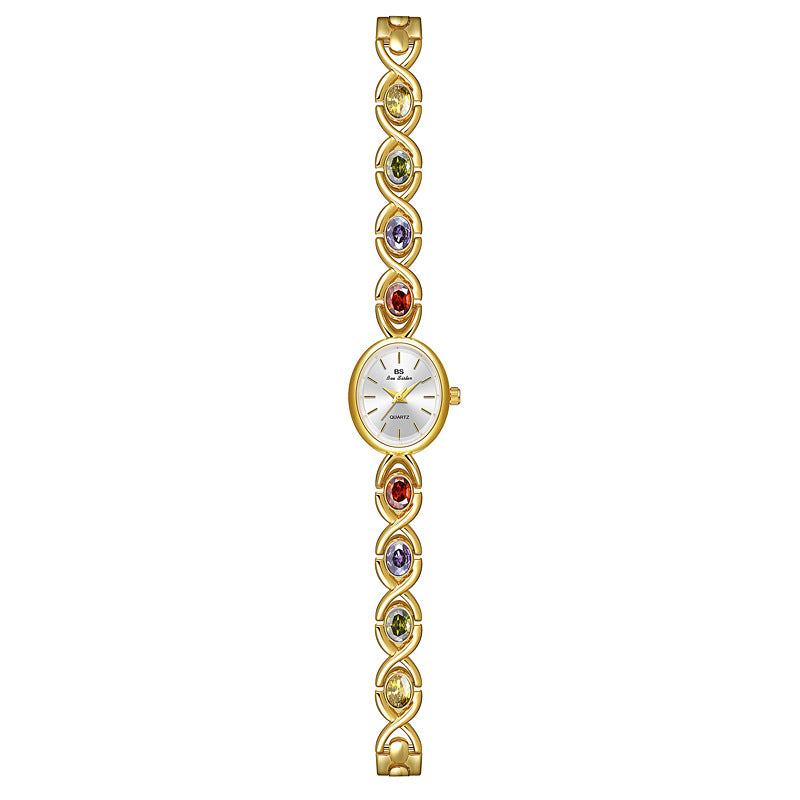 Mid-ancient Fashion Oval Colored Gems Rainbow Light Luxury Watch